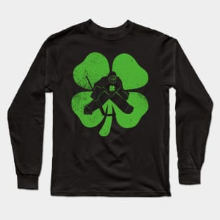 Hockey Player Shamrock Clover Funny St Patricks Day Long Sleeve T-Shirt